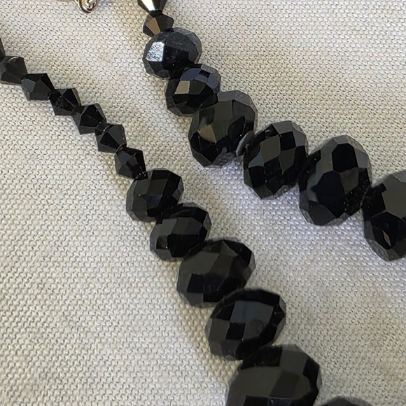 Classic Black Graduated Crystal Faceted Bead Necklace and Earrings Set - Picture 9 of 11